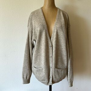 Aklanda sz L Australia pure new wool vintage beige cardigan great pre owned cond